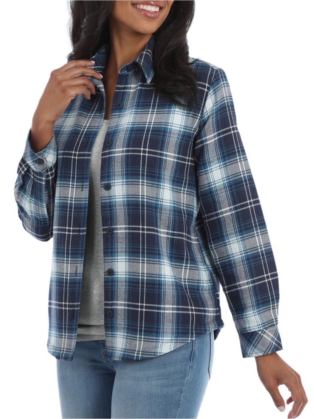 NWT Lee Riders Plaid Button-Down Shirt Flannel Fleeced Lined Blue White Women L